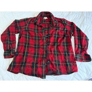 LL Bean Mens Flannel Shirt XL Red Black Yellow Plaid Slightly Fitted Long Sleeve